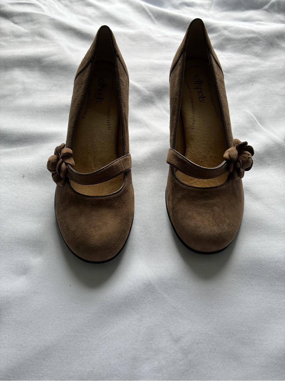 Sofft Brown Suede Mary Jane Flats with Flower Accent